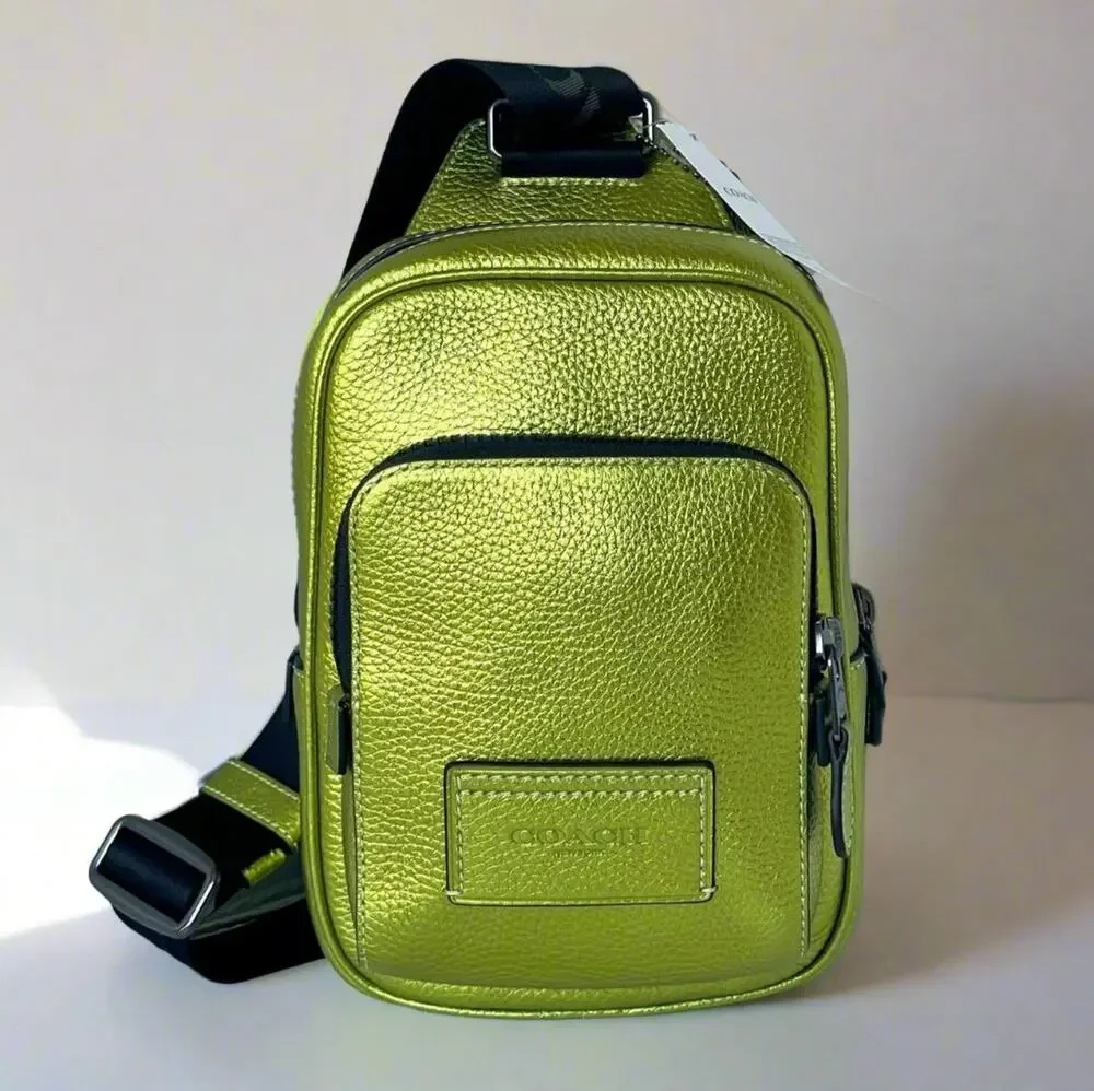 Coach Track Pack 14 Metallic Citrine Leather Sling Crossbody CP141
